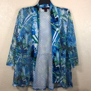 Pleats Collection by Pings Cardigan Top 1XL Blue White